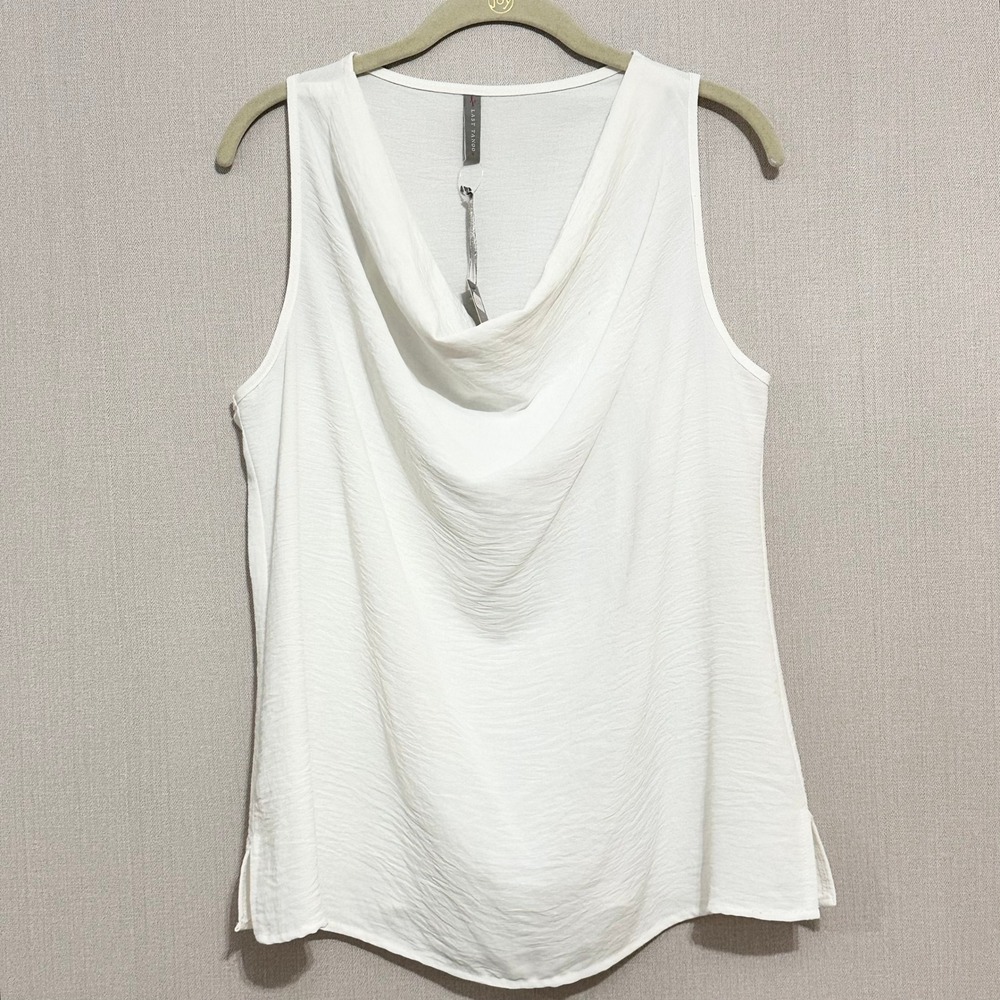 Vintage White Cowl Neck Sleeveless Blouse Large Career Office Minimalist NEW